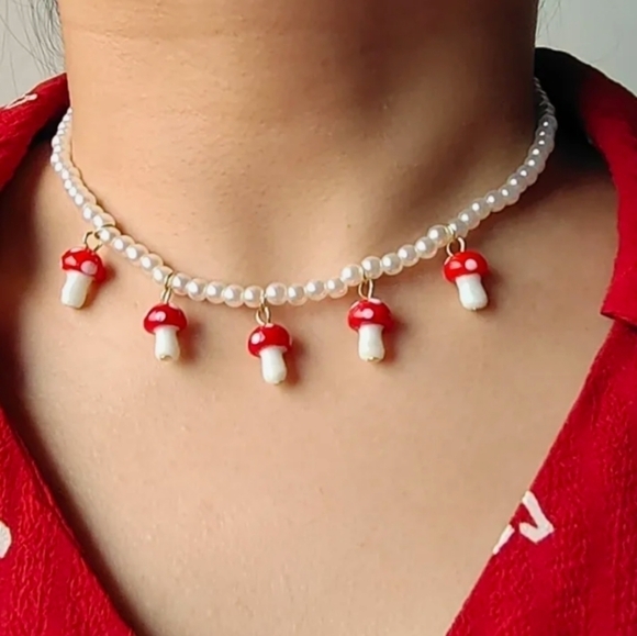 Mushrooms choker necklace pearl like necklace - Picture 4 of 4
